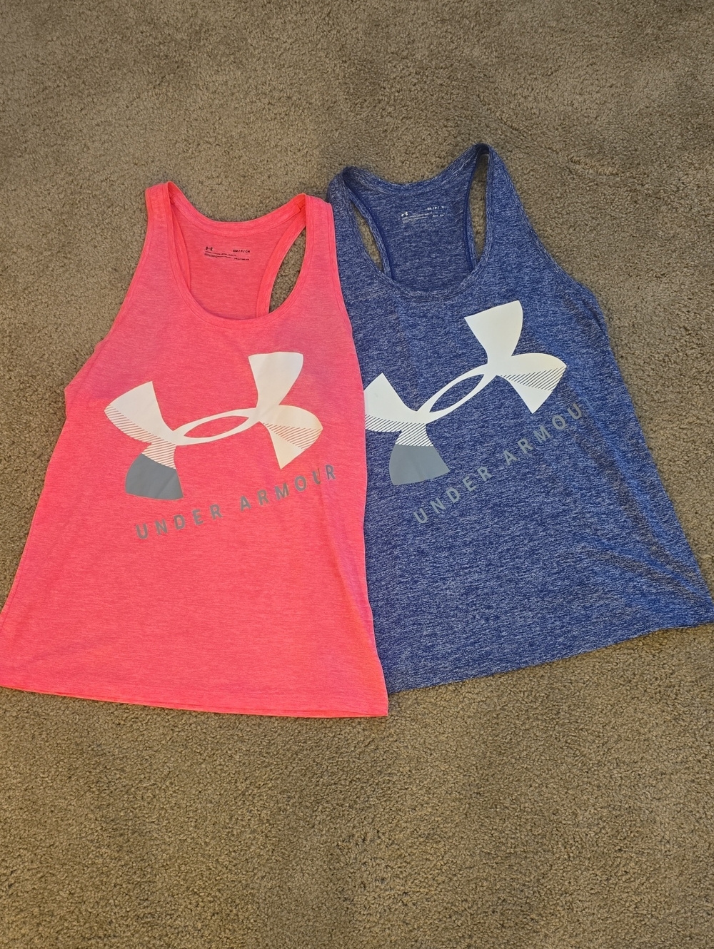 Under Armour Hot Heather Pink & Heather Blue Racerback Tanks Sz Small